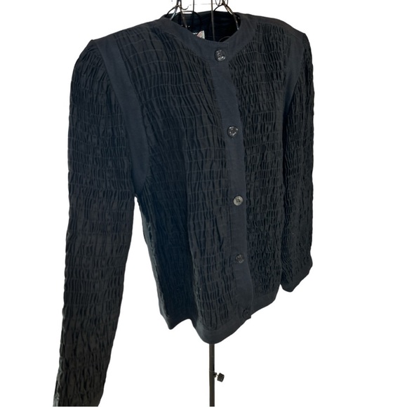 Vintage Bis Bis Gene Ewing Smocked Shirt Jacket Shacket Black Size 12 - Picture 3 of 14